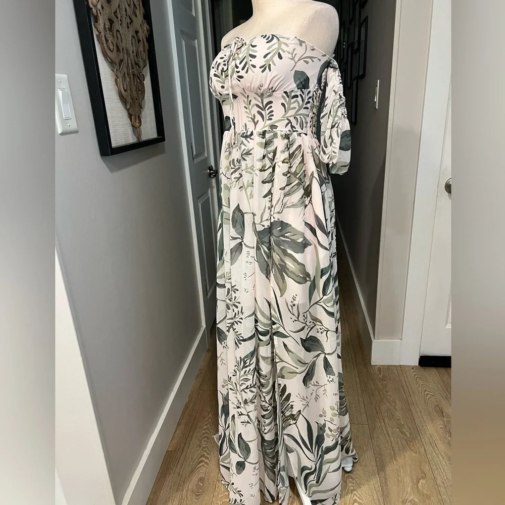 BY EGREIS tropical lace up chest flowy maxi dress with long front side slit - Picture 11 of 17